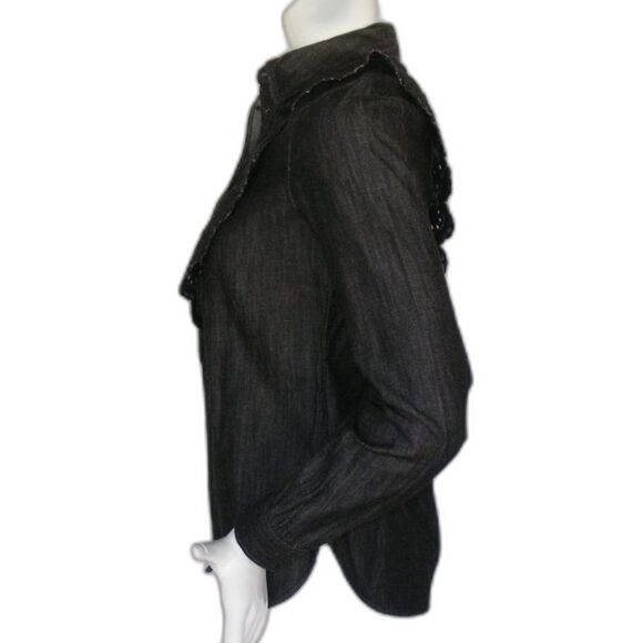 SCOTCH & SODA Blouse, XS, Black Denim, Eyelet Ruffle bib, Long sleeve, Snaps - Picture 7 of 16